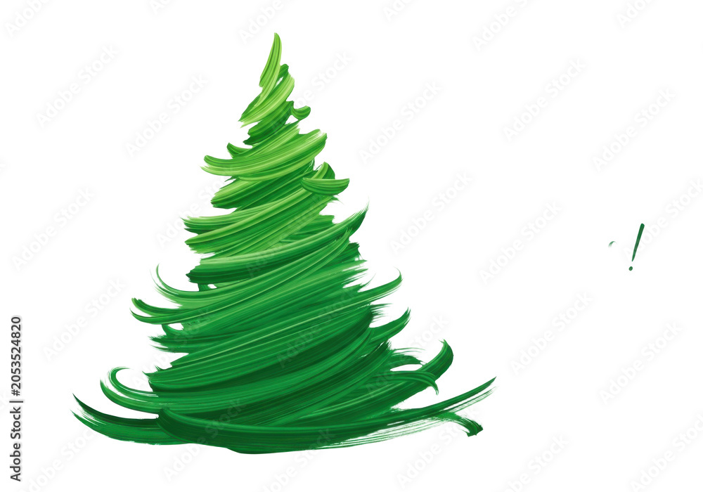 Obraz premium Abstract christmas tree illustration made with green paint brush strokes isolated on transparent background