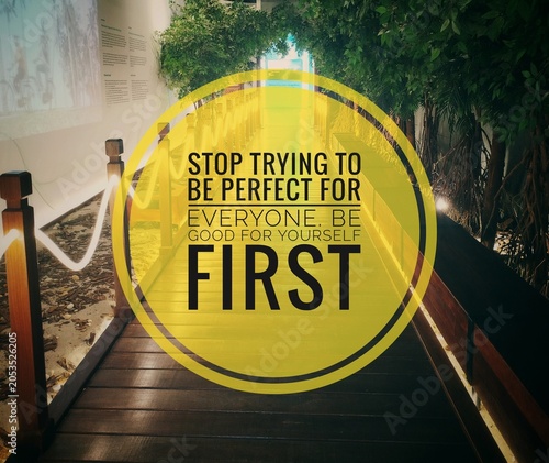 Φωτογραφία Minimalist motivational typography poster featuring a yellow circle overlay with the quote STOP TRYING TO BE PERFECT FOR EVERYONE