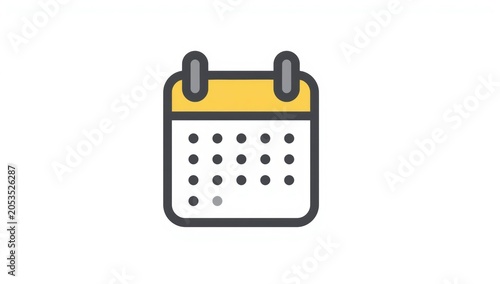 Simple yellow and grey calendar icon for scheduling business events and planning daily tasks in a flat graphic style