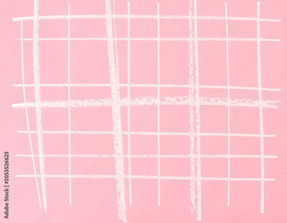 Fototapeta premium Simple grid pattern drawn with white lines on a soft pink background