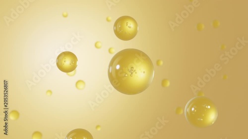 3D animation showing golden nutrient capsules falling onto the scalp and absorbing around hair roots. The visual highlights healthier, longer, fuller and shinier hair growth for hair care advertising.