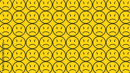 Many angry yellow emoticons with annoyed frown faces in a seamless pattern design for background or wrapping paper art