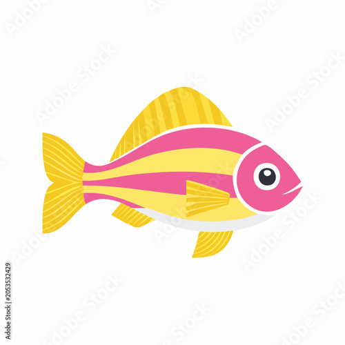 Cartoon Fish with Pink and Yellow Stripes