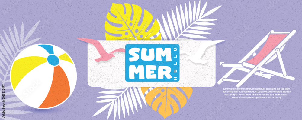 Fotografie Vibrant summer illustration with beach elements and hello message
