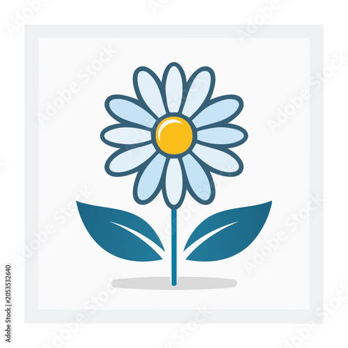 Flat design icon of a daisy flower with leaves