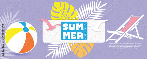 Fotografie Vibrant summer illustration with beach elements and hello message