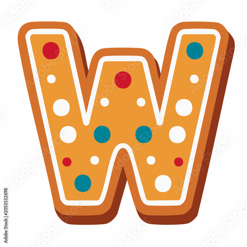 Gingerbread Letter W with Colorful Polka Dots