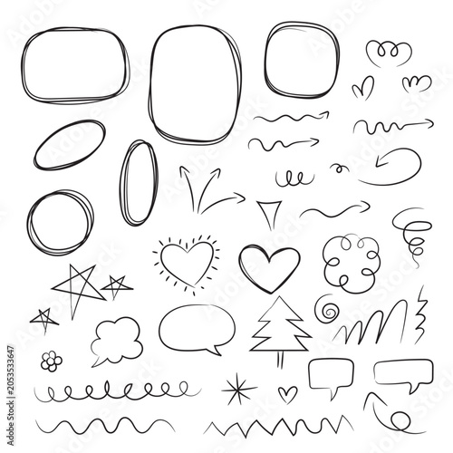 Quadro su tela A collection of hand drawn doodle speech bubbles and comic cartoon chat boxes, f