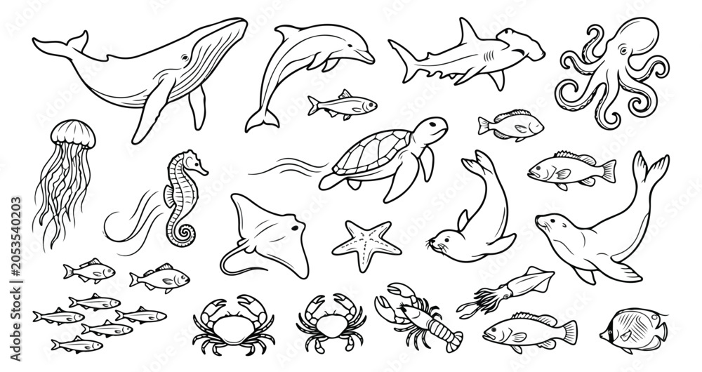 Fototapeta premium Minimalist line art people collection, diverse hobby and career character set, black and white outline vector illustrations for lifestyle and education