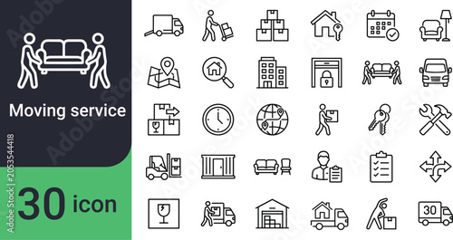 Konstfotografi Moving Service Icons Line Style Set On White Background relocation transportatio