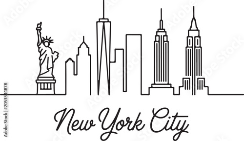One line style New York City skyline. Simple modern minimaistic style vector.