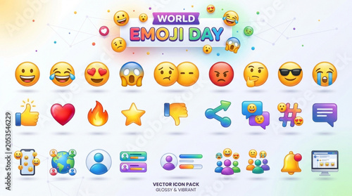 Obraz na plátně World emoji day colorful vector icon pack celebrating emotions