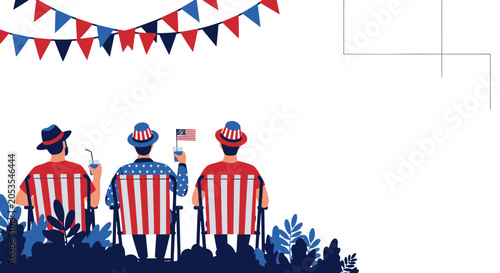 Cuadro en lienzo Patriotic 4th of July celebration background with men in beach chairs, American