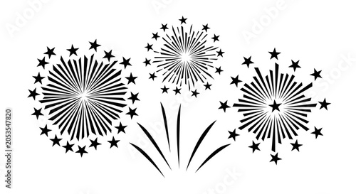 Εκτύπωση καμβά Black firework burst vector illustration, festive star explosion icons on white