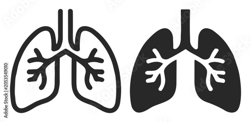 Photography Black and white outline and filled icons of human lungs with bronchial tubes and