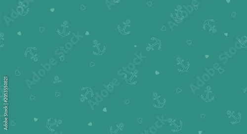 Foto Teal nautical themed seamless pattern with line art anchor and tiny heart icons creative background design for marine style clothing home decor or branding