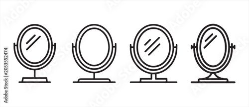 Foto Set of Four Minimalist Oval Table Mirror Icons Isolated on White Background in Linear Style