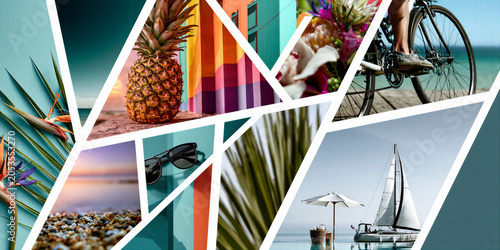 montage of summer holiday images in a grid formation separated by a white keyline creating a dynamic layout