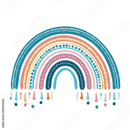 Watercolor Rainbow with Raindrops Vector Illustration