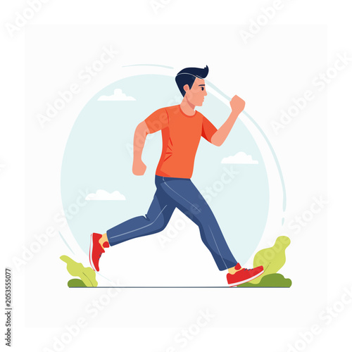 Man running outdoors in flat design style
