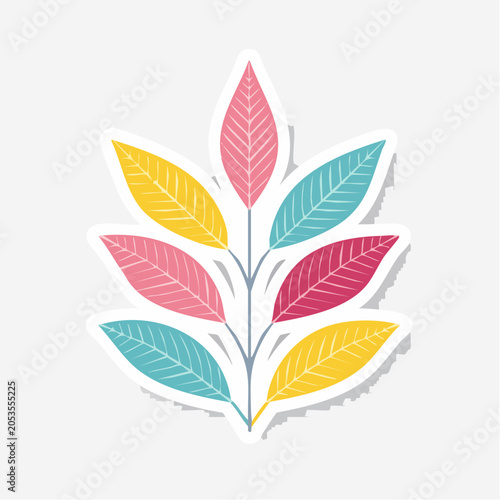 Stylized Branch with Colorful Leaves Sticker