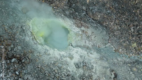 Aerial view of Volcanic crater steam emission