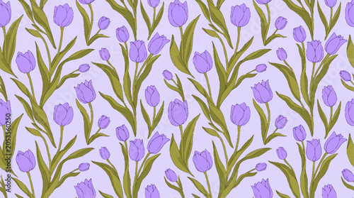 Vibrant purple tulip floral pattern design.