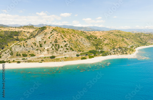 Cliff di Bianco with sandy beach and Mediterranean Sea in Calabria