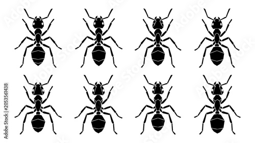 Quadro su tela Ant Silhouette Icon Set - Minimalist Black Insect Vector Logo