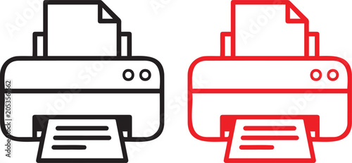 Foto Black and red printer with paper output printing