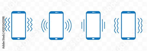 Tableau sur toile Set of ringing smartphone icons, vibrating mobile phones in black solid and outl