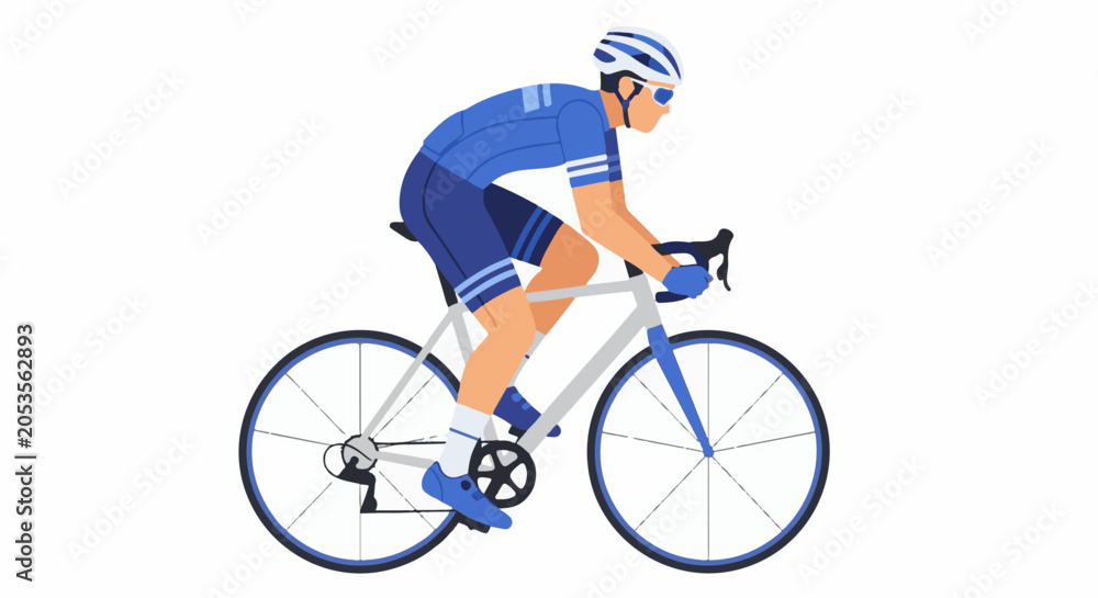Fototapeta premium A cyclist in a blue uniform races on a bicycle, leaning forward