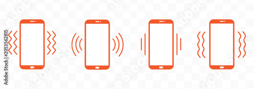 Foto Set of ringing smartphone icons, vibrating mobile phones in black solid and outl