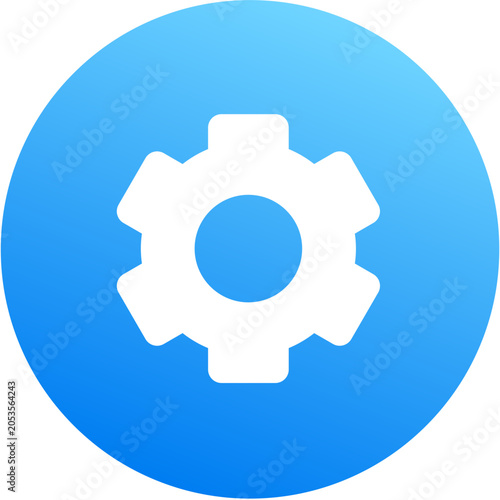 Vibrant blue cog gear settings icon round badge mobile flat