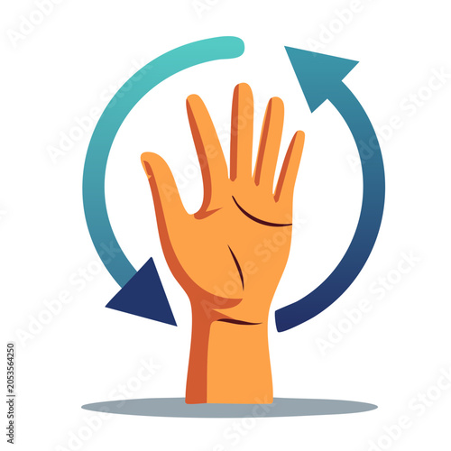 Hand with Circular Arrows - Flat Vector Illustration