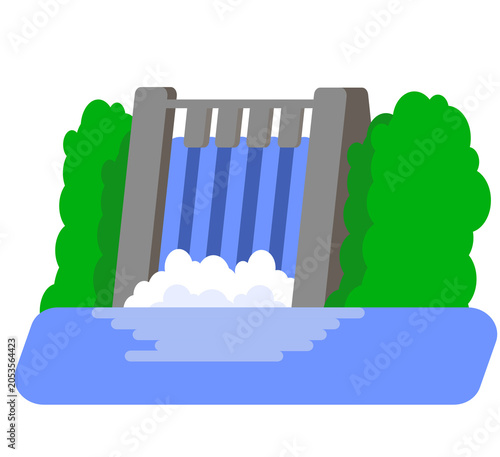 Hydropower dam with flowing water illustration