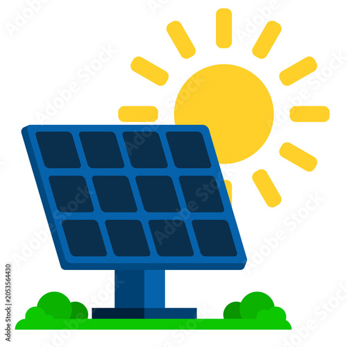 Solar power panel and sun digital illustration