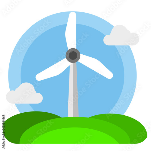 Wind energy turbine on rolling hills illustration