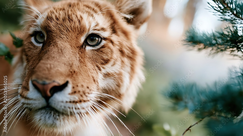 Obraz premium This stunning close-up captures the powerful gaze of a tiger in its natural habitat, emphasizing the majestic beauty and intricate details of its striking features and fur.