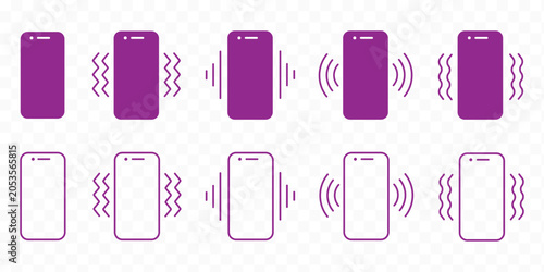Cuadro en lienzo Vibrating smartphone icons set, clean editable stroke vector collection featurin