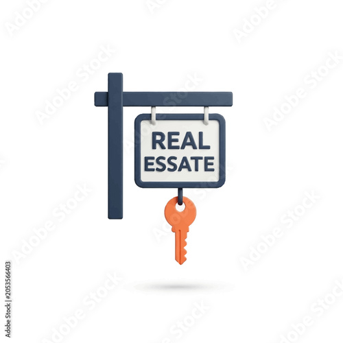 Real Estate Sign with Key Icon.
