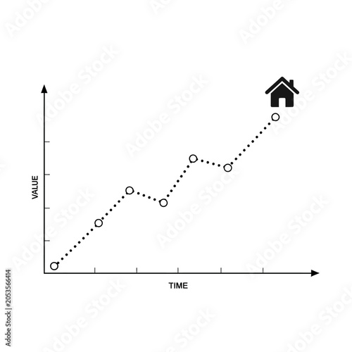 Real Estate Value Growth Chart with House Icon.