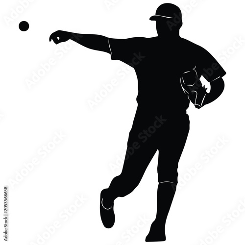 Photos Baseball pitcher silhouette vector throwing ball on field during professional sports game