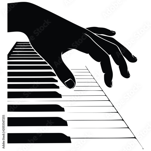 Schilderij op canvas Piano player hand silhouette vector showing fingers pressing keys for musical performance