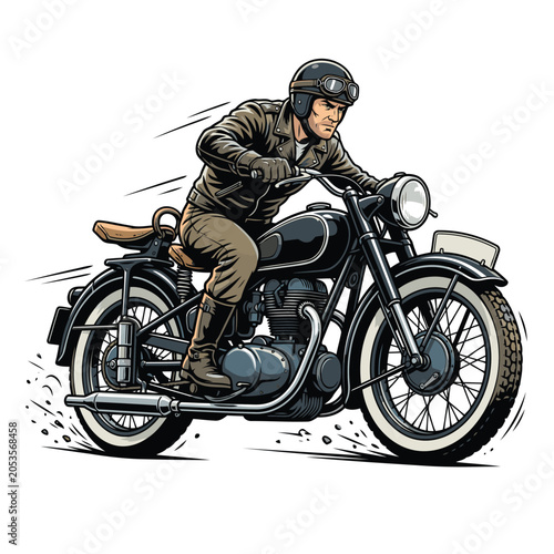 Realistic classic motorbike made in Germany Comic Vector Illustration | Klassisches Motorrad, hergestellt in Deutschland für T-Shirt-Design