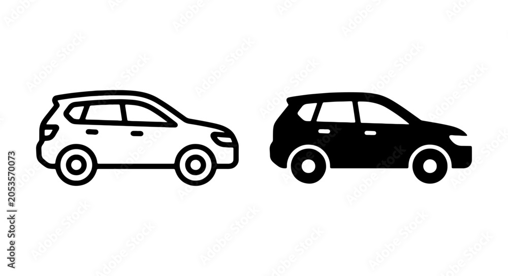 Fototapeta premium SUV Icons, Compact Crossover Car Vector Graphics, Urban Transport Symbols, Black and White