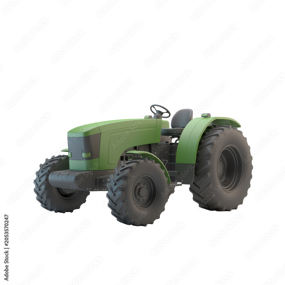 Naklejka premium A green agricultural tractor isolated on white background.