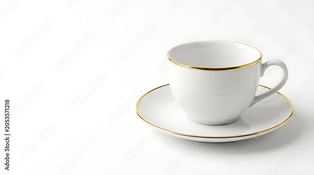 Fototapeta premium Luxury royal tea cup and saucer, gold embossed patterns, marble table surface, dramatic lighting, cinematic product photography, high detail reflections, premium aesthetic