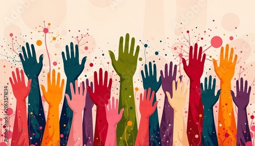 Unity Action Diverse Hands Reaching Bright Colors