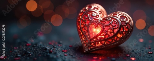 Intricate filigree heart pendant shining in the light, perfect for jewelry designs and romantic concepts , craft, jewelry